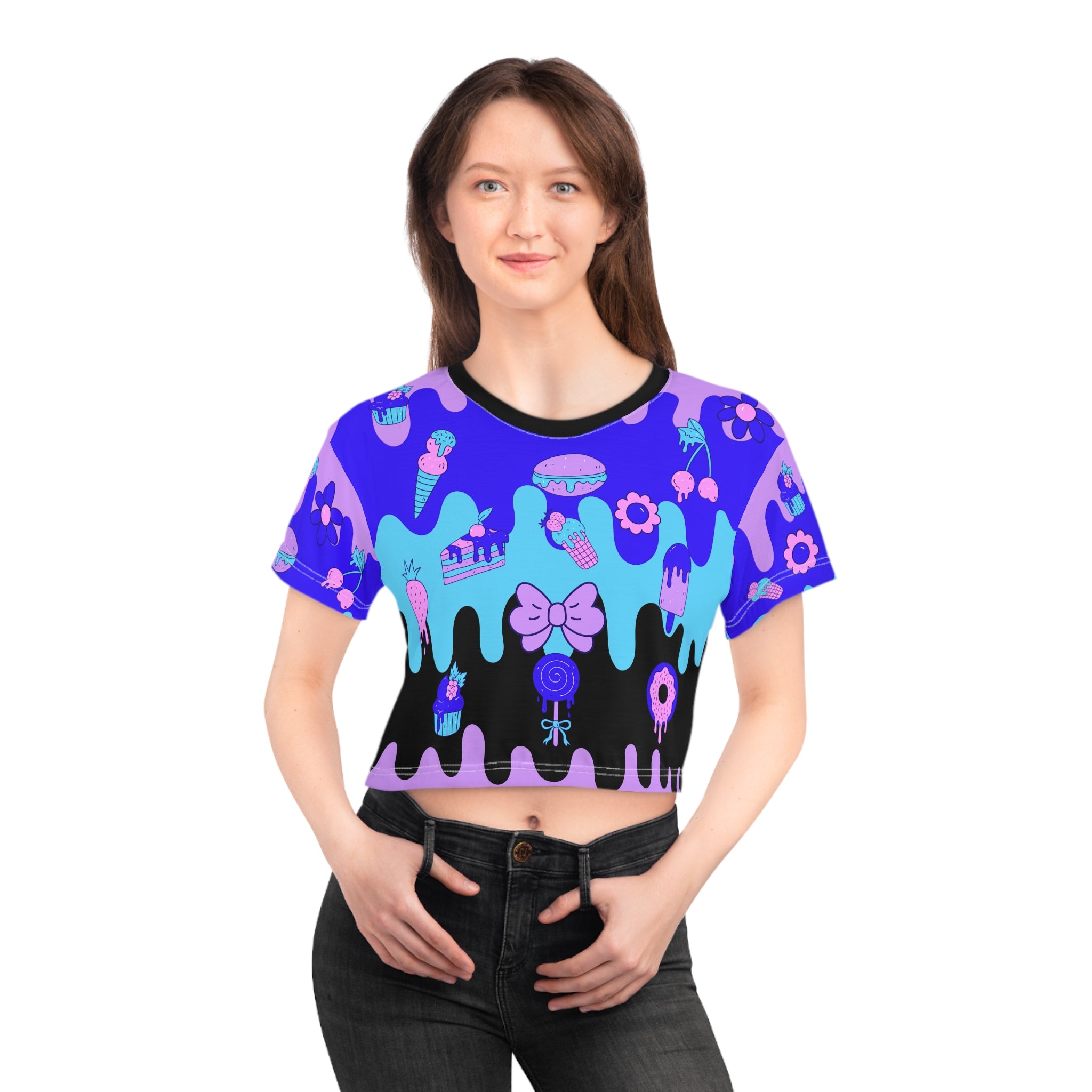 Kawaii Pastel Candy Drip Crop Tee