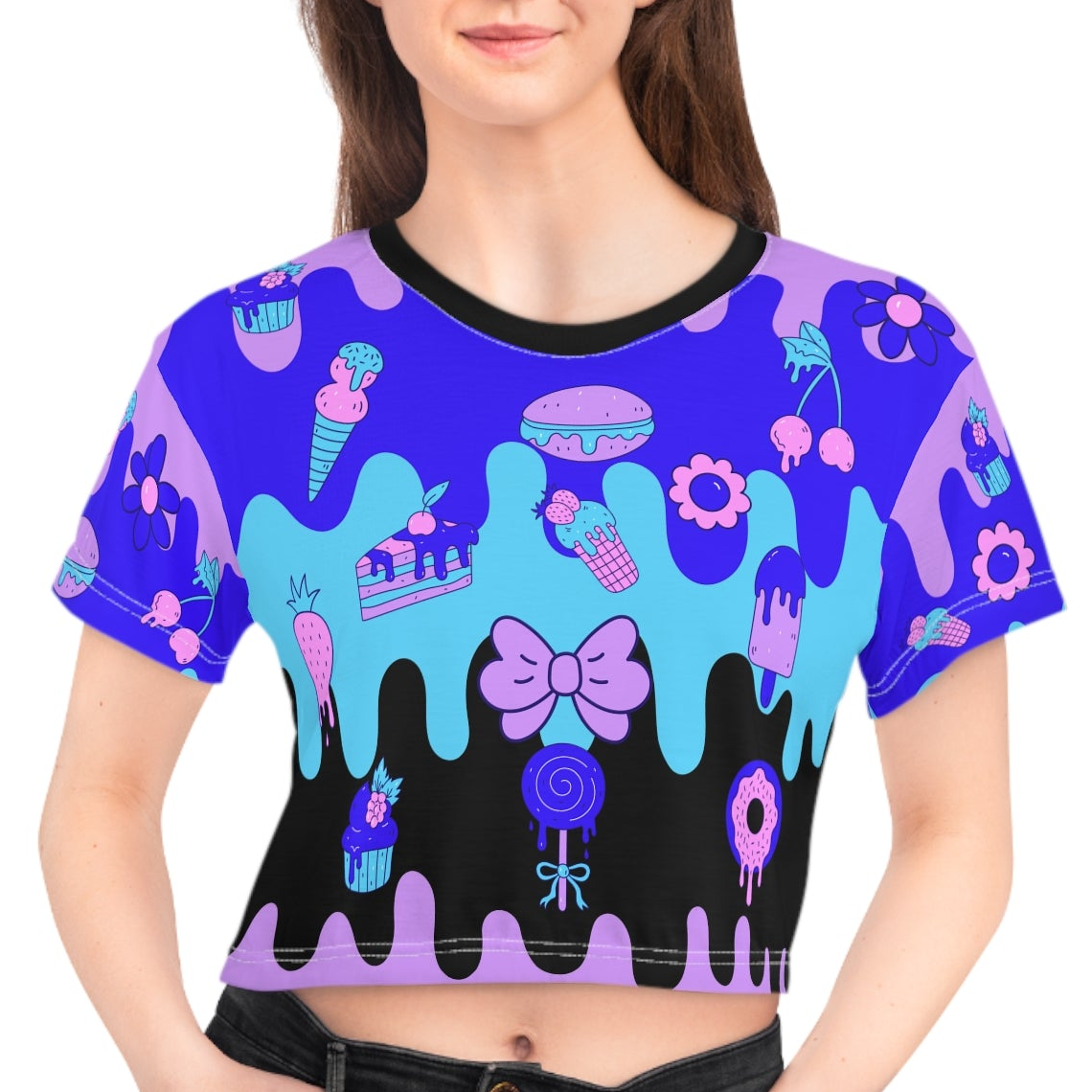 Kawaii Pastel Candy Drip Crop Tee
