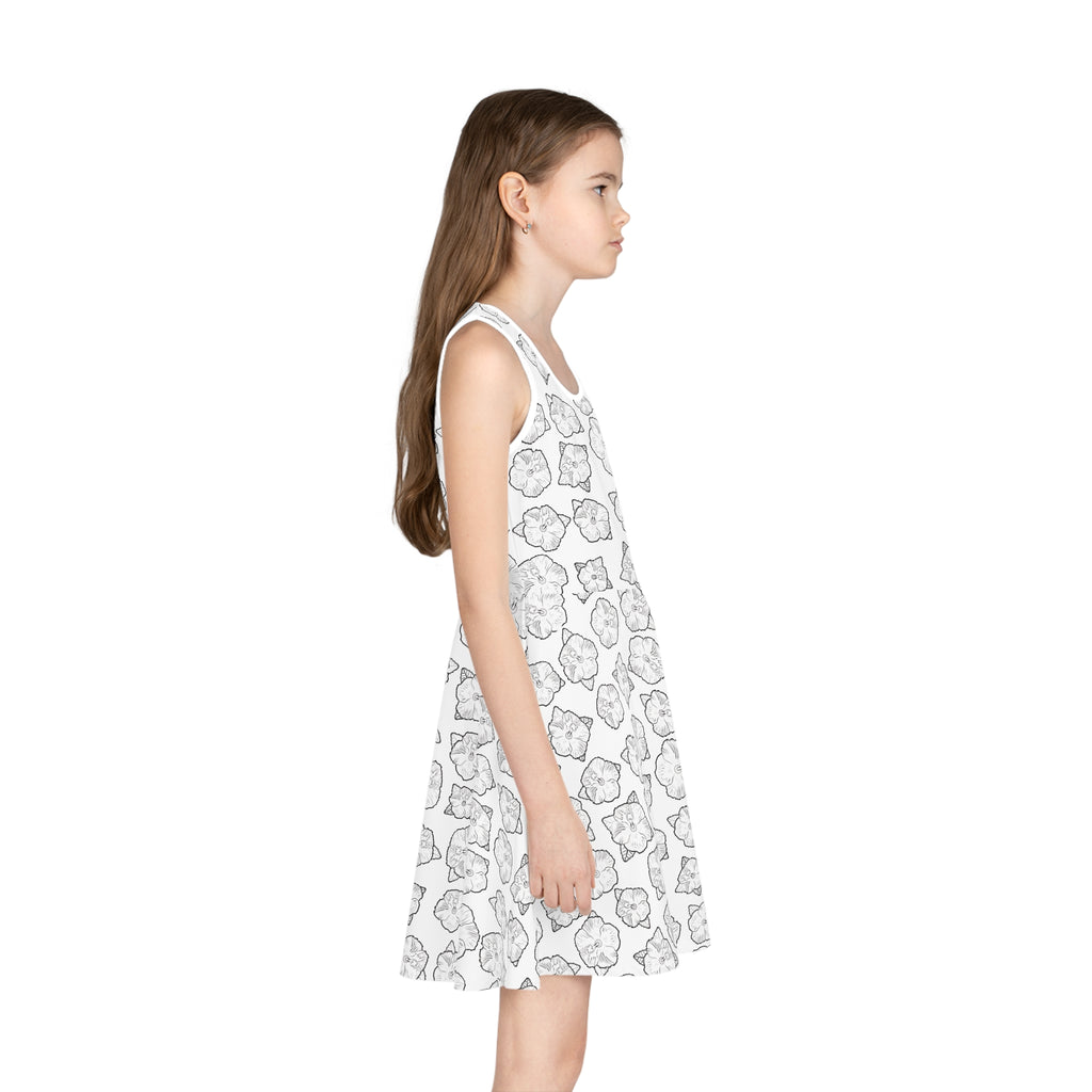 Poppy Pattern Sundress, Floral Girls Summer Dress, Sleeveless Kids Clothing, Children's Casual Wear, Flower Print Beach Dress