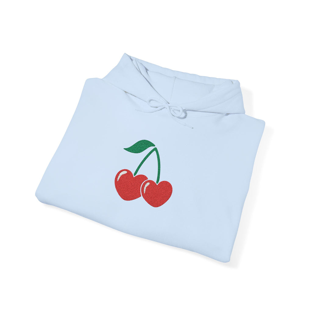 Cherry Heart Embroidered Hoodie — Heart Cherry Graphic Hooded Sweatshirt