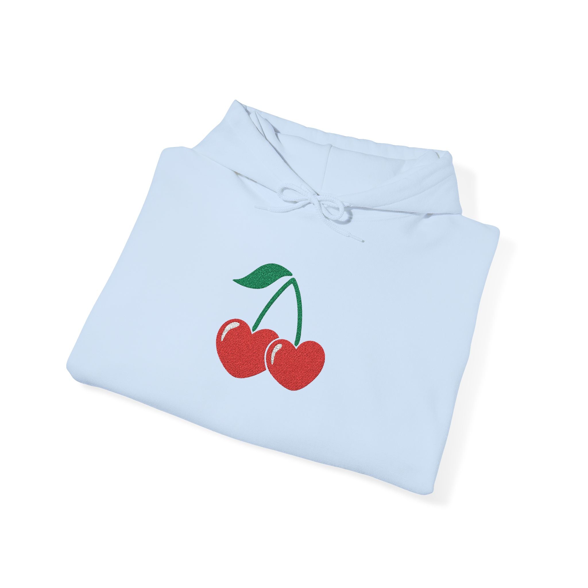Cherry Heart Embroidered Hoodie — Heart Cherry Graphic Hooded Sweatshirt