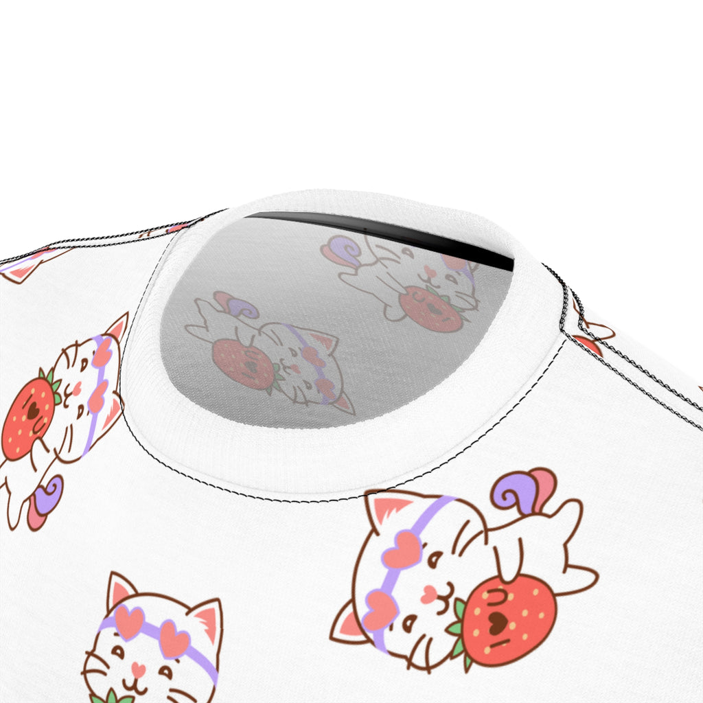 Cute Cat with Strawberry I Love you T-Shirt, Funny Cat Lover Tee, Graphic Cat Shirt, Kawaii Kitty Top, Cat and Fruit Design
