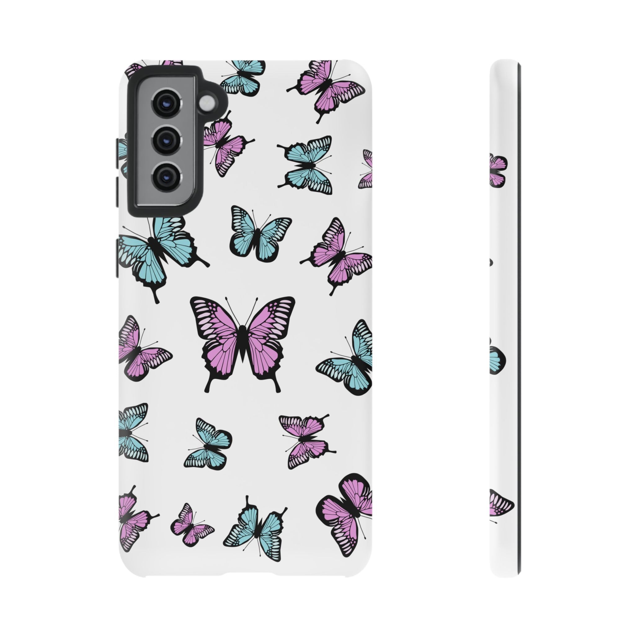 Butterfly Pattern White Background Phone Cases, Protective Cover, Strong Cases, Impact Resistant, Floral Design, Unique Gifts