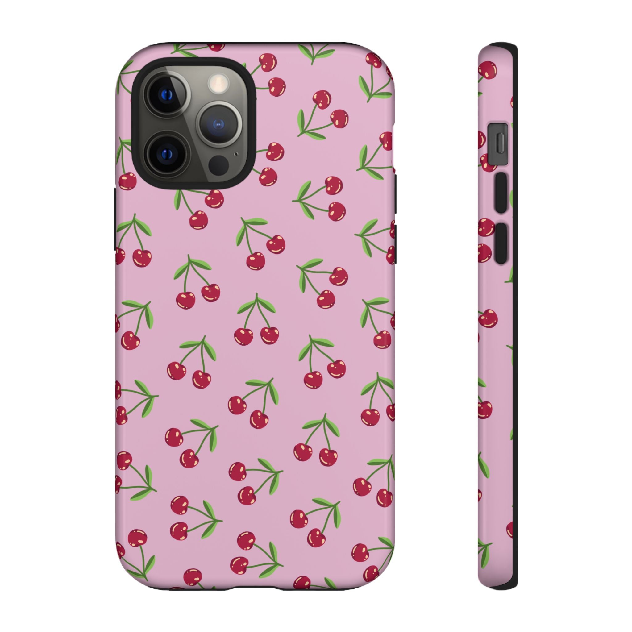 iPhone Cherry Pattern Phone Cases, Floral Tough Cover, Protective Smartphone Shell, Hard Case Gift for Her, Pretty Device Accessories