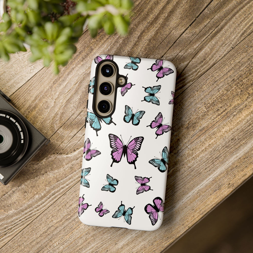 Butterfly Pattern White Background Phone Cases, Protective Cover, Strong Cases, Impact Resistant, Floral Design, Unique Gifts