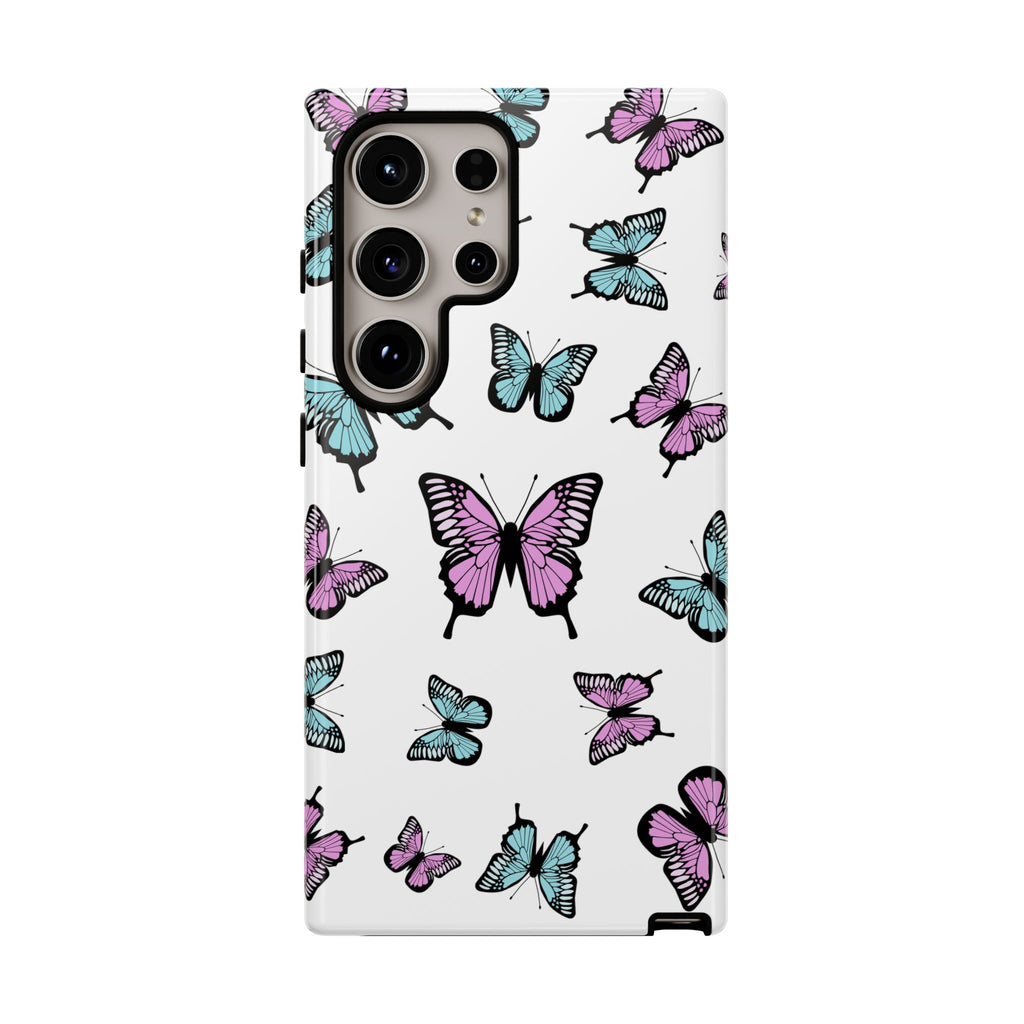 Butterfly Pattern White Background Phone Cases, Protective Cover, Strong Cases, Impact Resistant, Floral Design, Unique Gifts