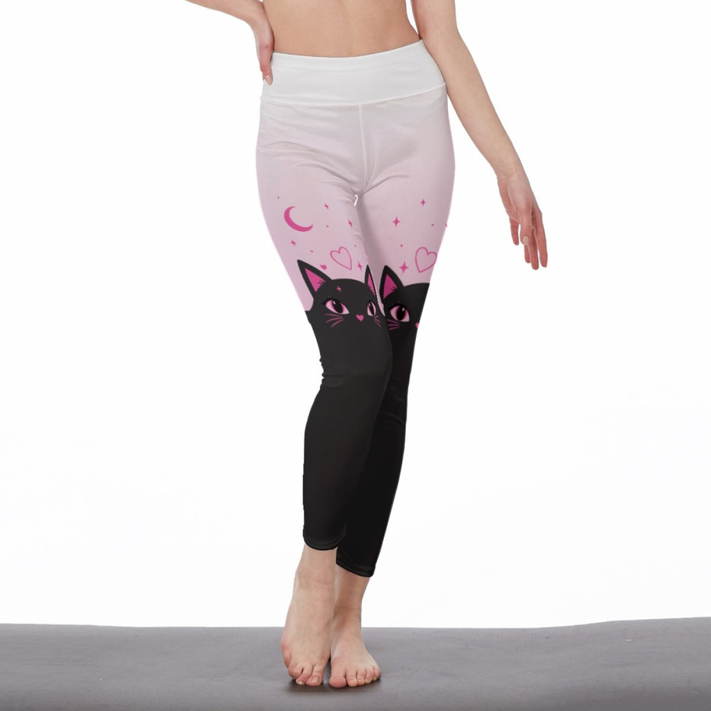 Pastel Pink Black Cat Leggings