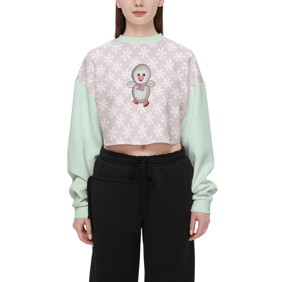 Kawaii Pinguin Women's Cropped Crewneck Sweatshirt-Techno Scuba Knit