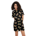 Butterflies Pattern Women's Short-Sleeve T-Shirt Dress Black, Elegant Butterfly Print Dres