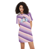 Kawaii Unicorn & Rainbow Women's Short-Sleeve T-Shirt Dress - Premium Heavyweight Fabric