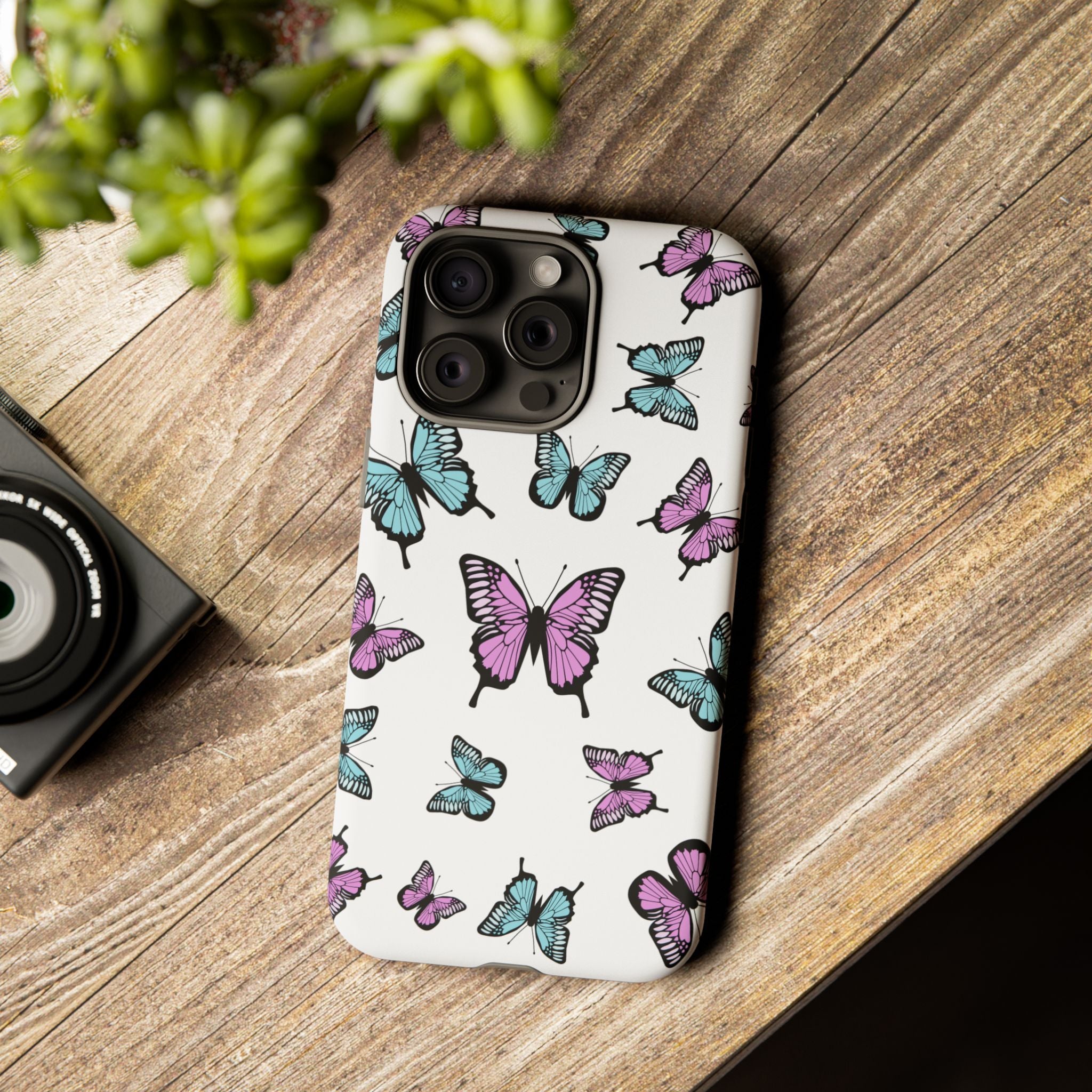 Butterfly Pattern White Background Phone Cases, Protective Cover, Strong Cases, Impact Resistant, Floral Design, Unique Gifts