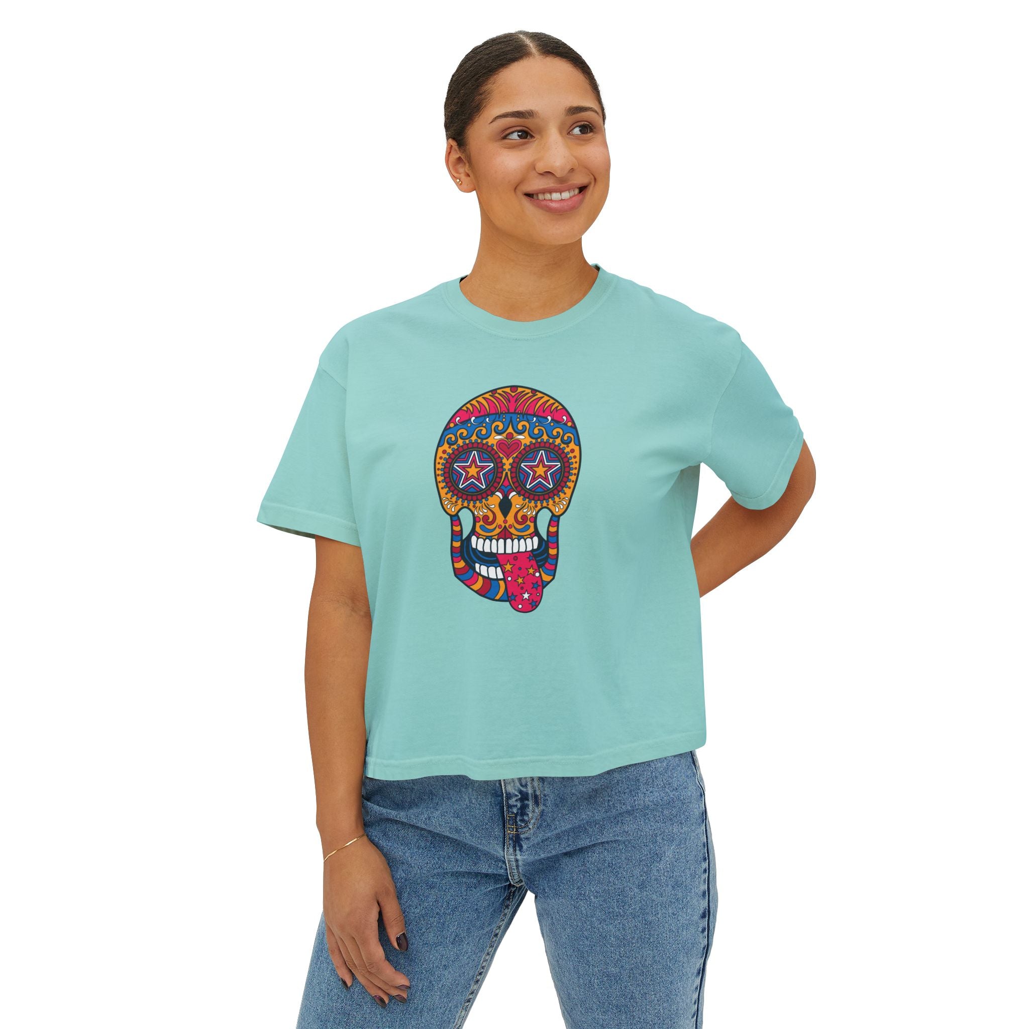 Sugar Skull Boxy Tee - Day of the Dead Women's Shirt