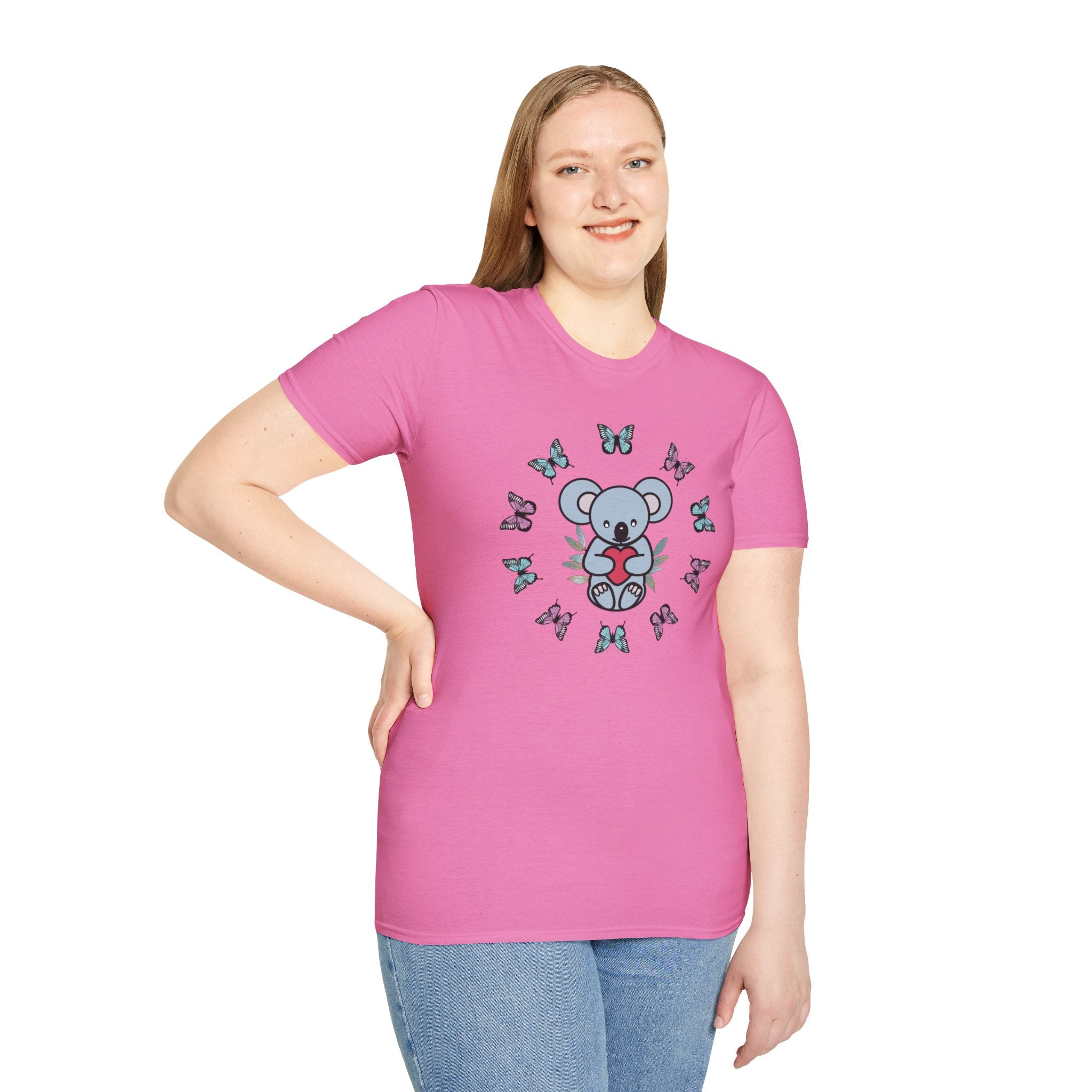 Koala Heart T-Shirt, Cute Animal Tee, Butterfly Graphic Shirt, Nature Lover Gift, Wildlife Lover Top