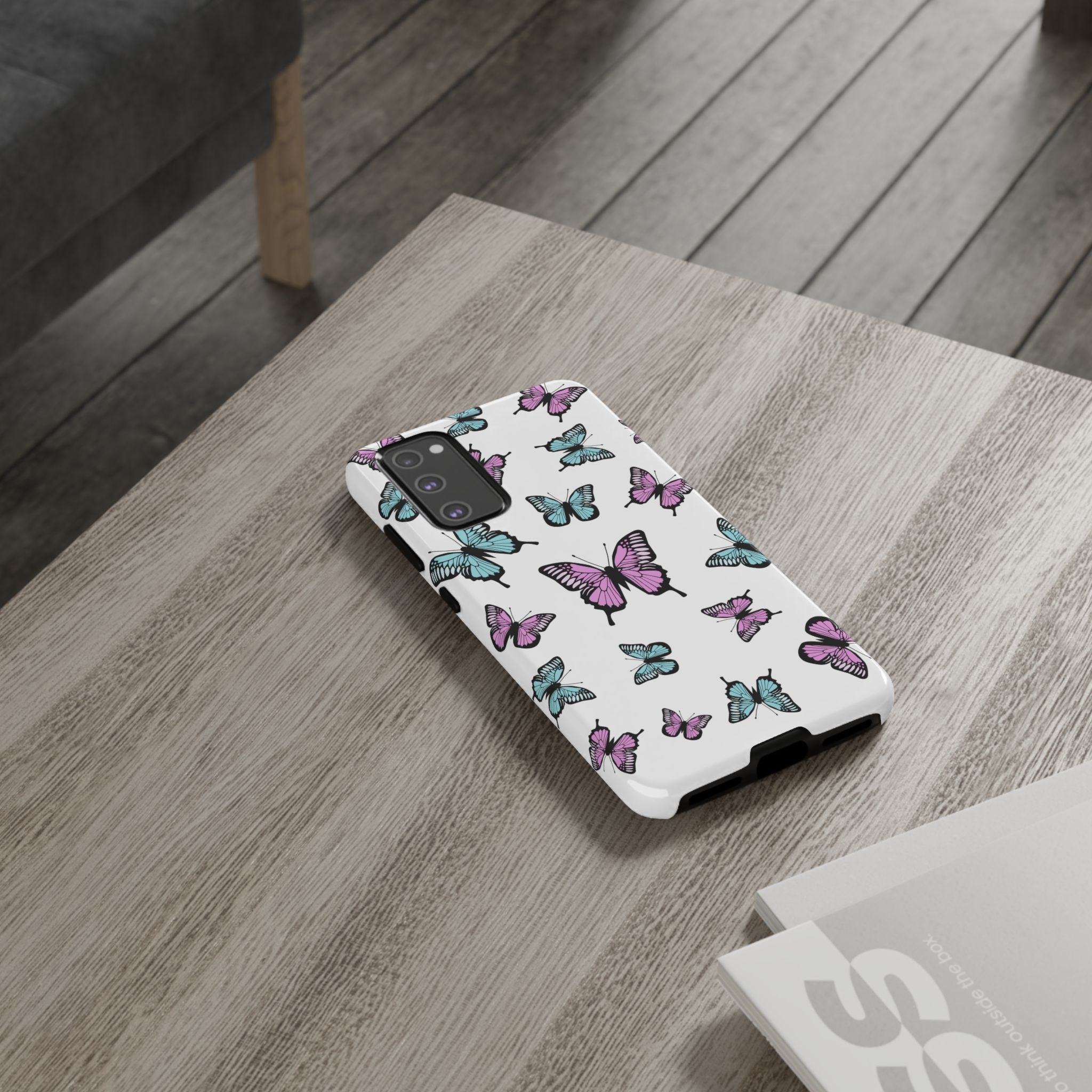 Butterfly Pattern White Background Phone Cases, Protective Cover, Strong Cases, Impact Resistant, Floral Design, Unique Gifts