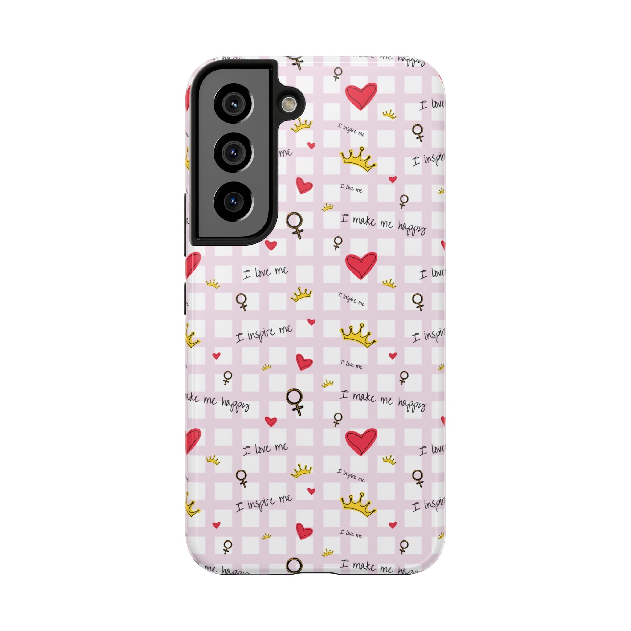 Cozy Hearts & Crowns Phone Case, Heart Design Protective Phone Cover, Crown Pattern Tough Case, Girly Phone Accessories, Valentine's Day