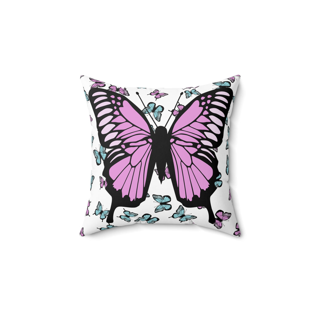 Butterfly Pink Pillow, Home Decor Throw Cushion, Girls Bedroom Decor, Square Accent Pillow, Gift for Her
