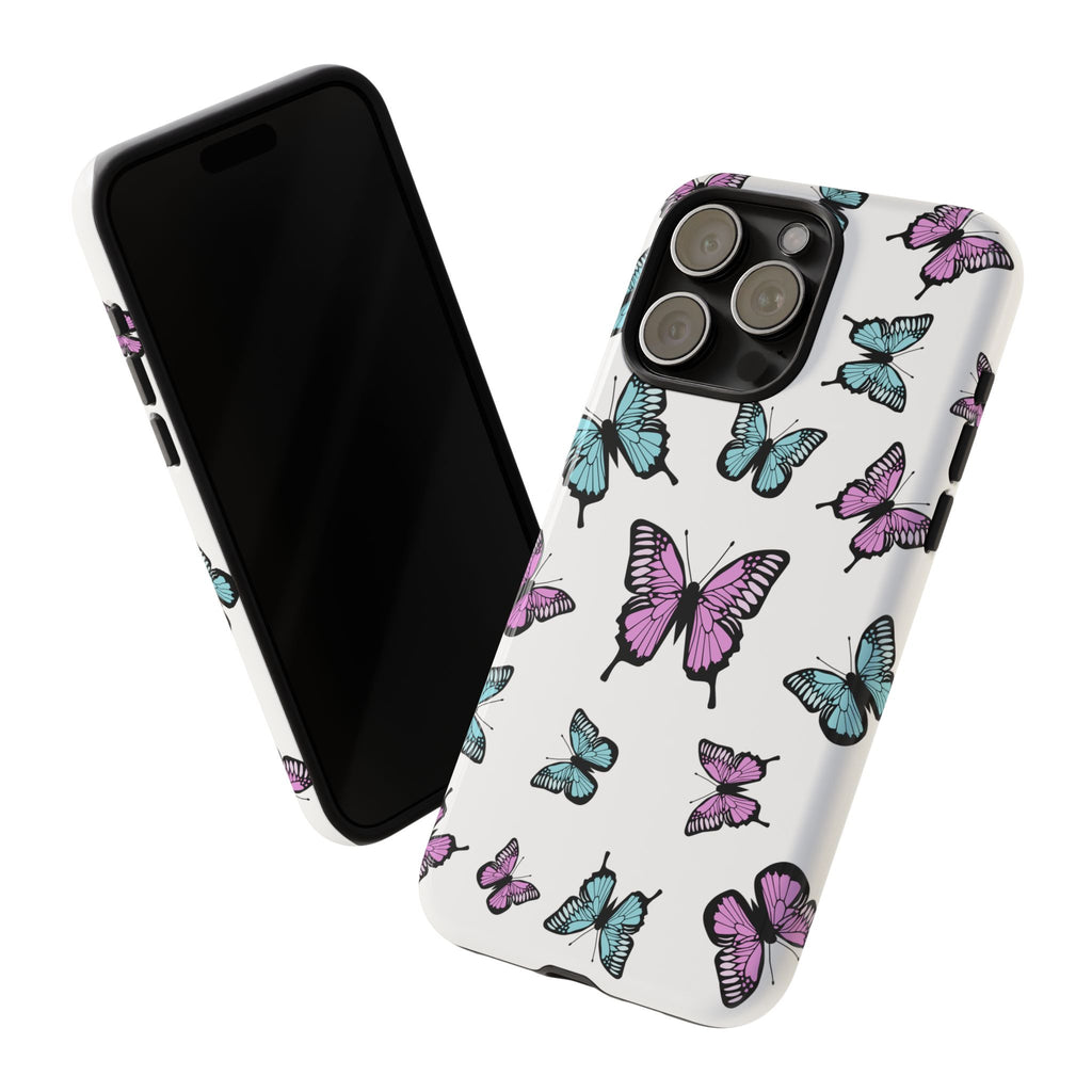 Butterfly Pattern White Background Phone Cases, Protective Cover, Strong Cases, Impact Resistant, Floral Design, Unique Gifts