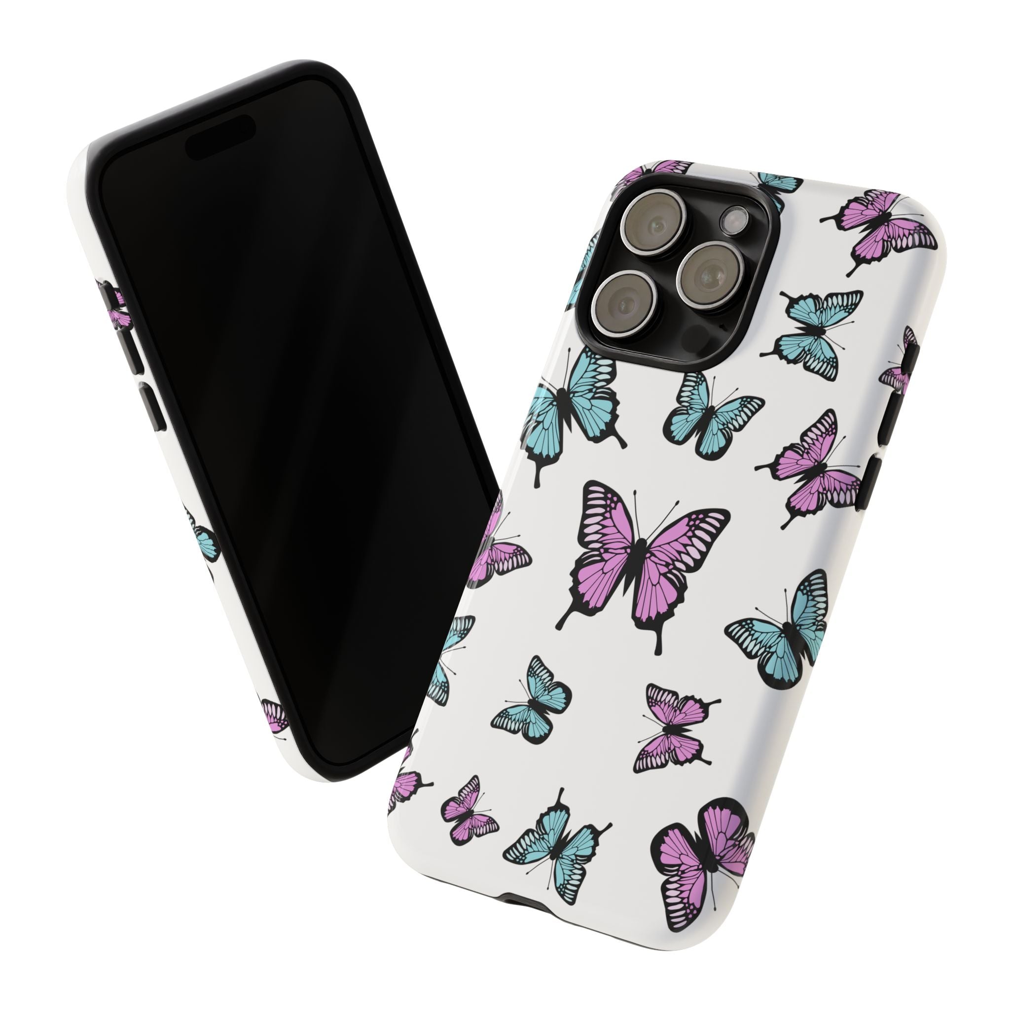 Butterfly Pattern White Background Phone Cases, Protective Cover, Strong Cases, Impact Resistant, Floral Design, Unique Gifts