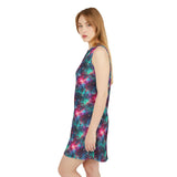 Neon Space A-line Dress, Galaxy Mini Dress, Cosmic Sleeveless Dress, Out of This World Sundress, Celestial Party Dress