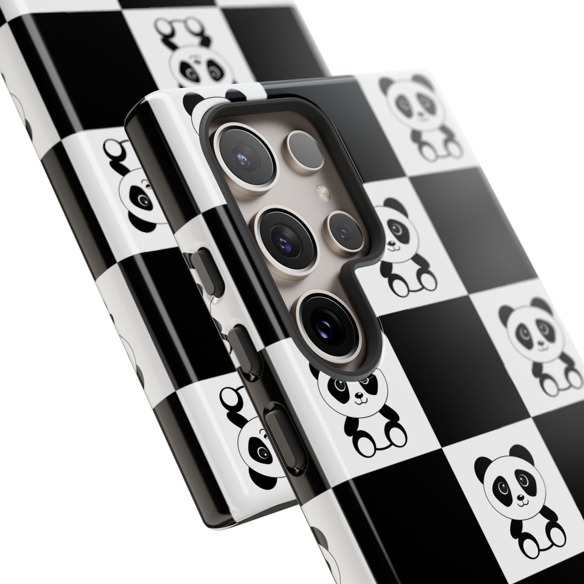 Panda Chessboard Tough Cases, Cute Panda Phone Covers, Chess Pattern iPhone Case, Board Games Phone Accessories, Animal Lover Tech