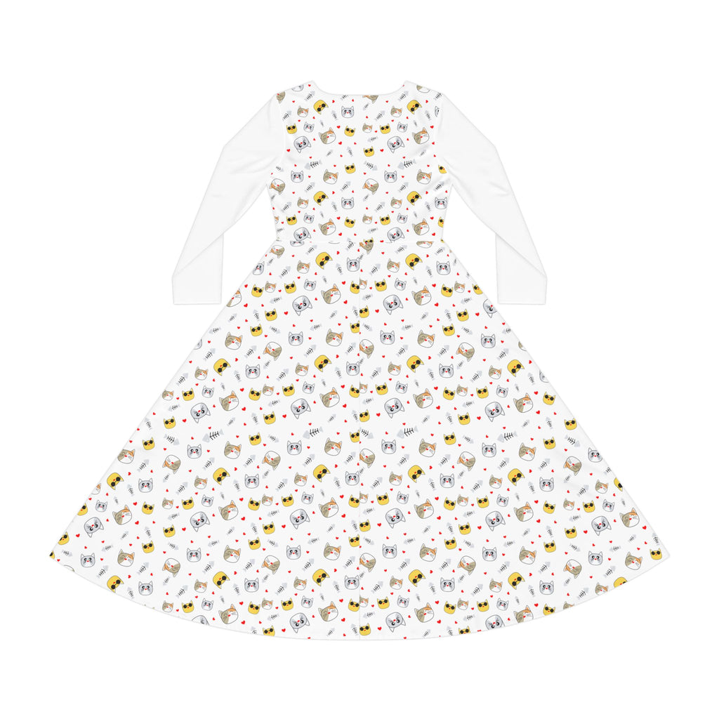 Cool Cats Pattern Women's Long Sleeve Dress