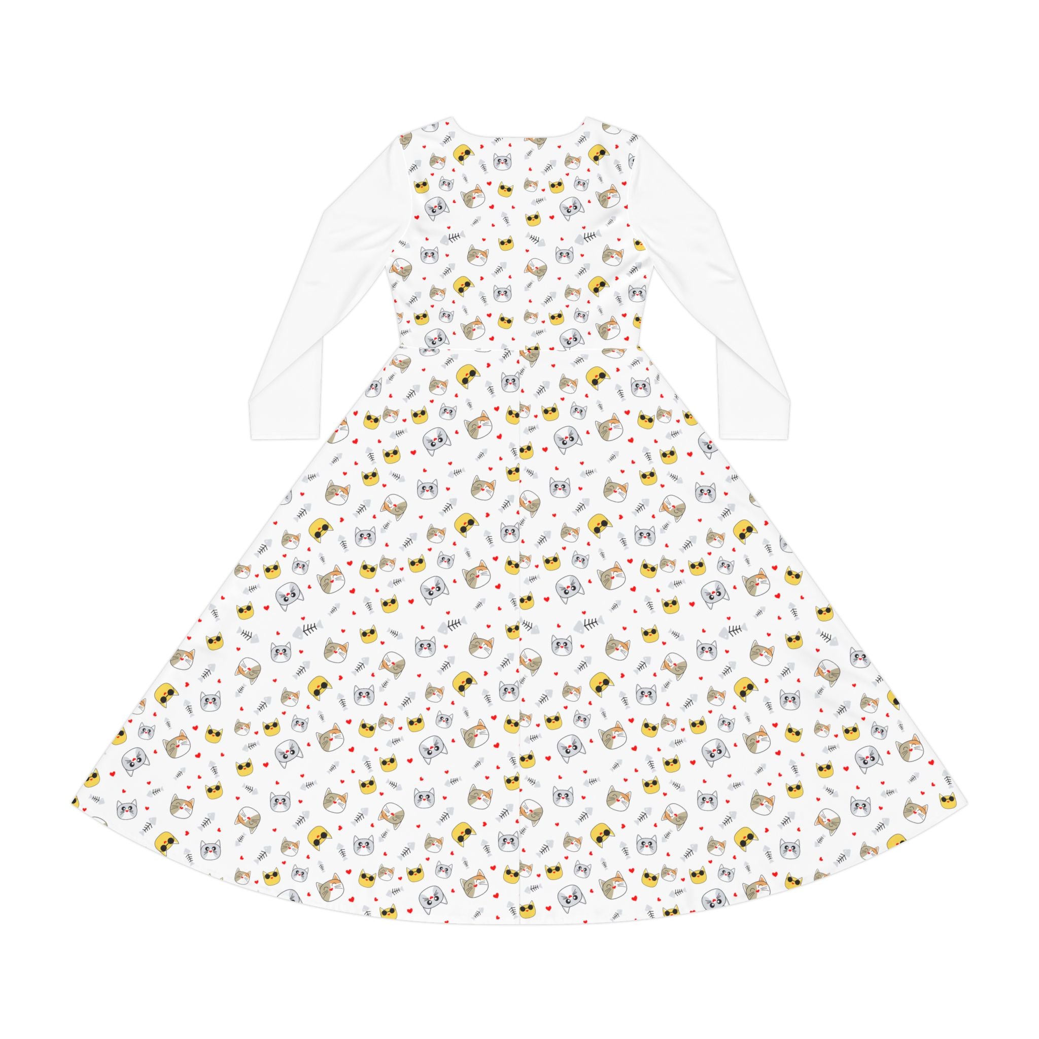 Cool Cats Pattern Women's Long Sleeve Dress