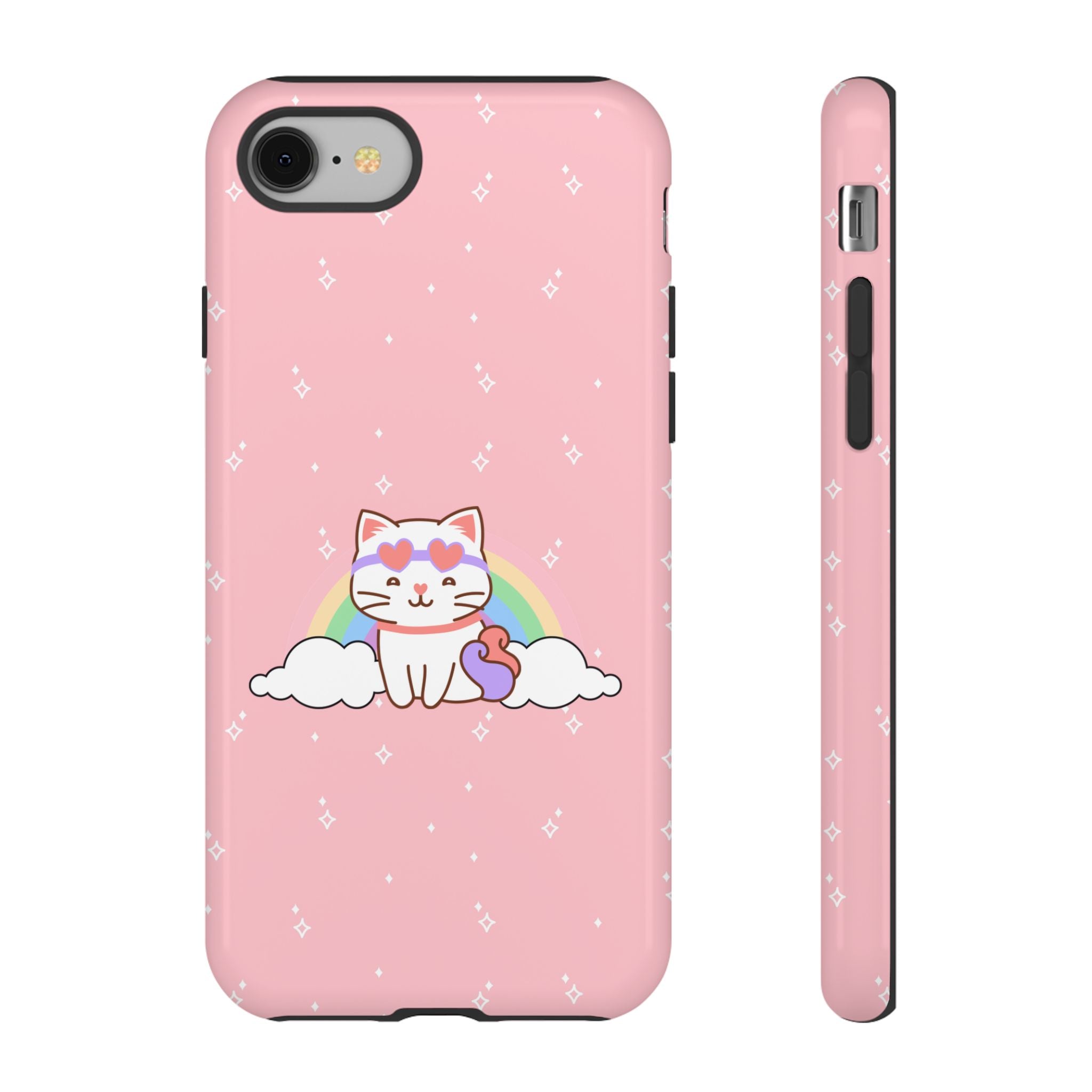 Kawaii Cat Rainbow Tough Cases, Cute Kitty Phone Cover, Protective Phone Case, Adorable Cat Lover Gift, Fun Rainbow Cat Phone Accessories
