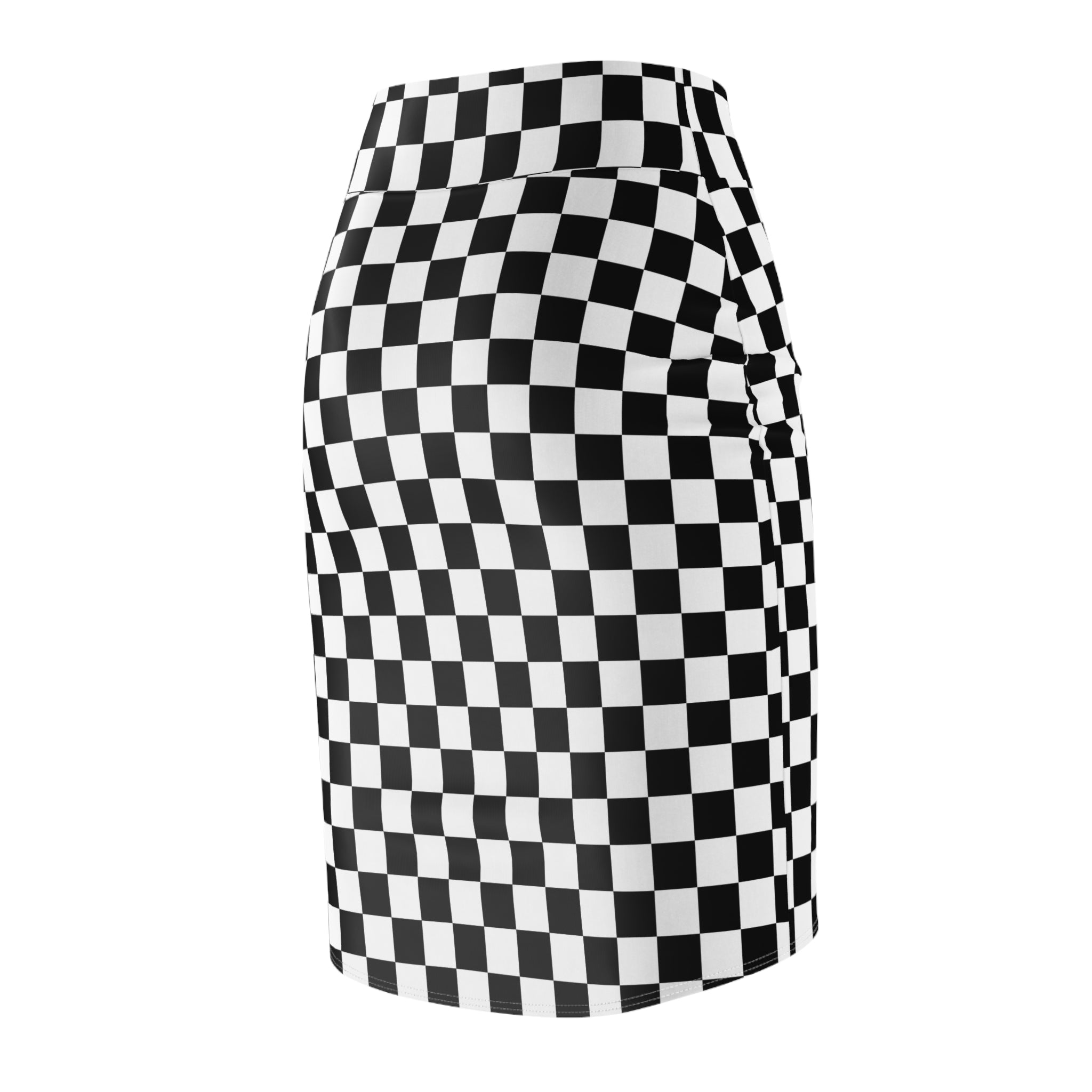 Chessboard Kawaii Panda Women's Pencil Skirt, Cute Panda Print Skirt, Black and White Checkered Skirt, Fun Animal Design Bottoms, Unique