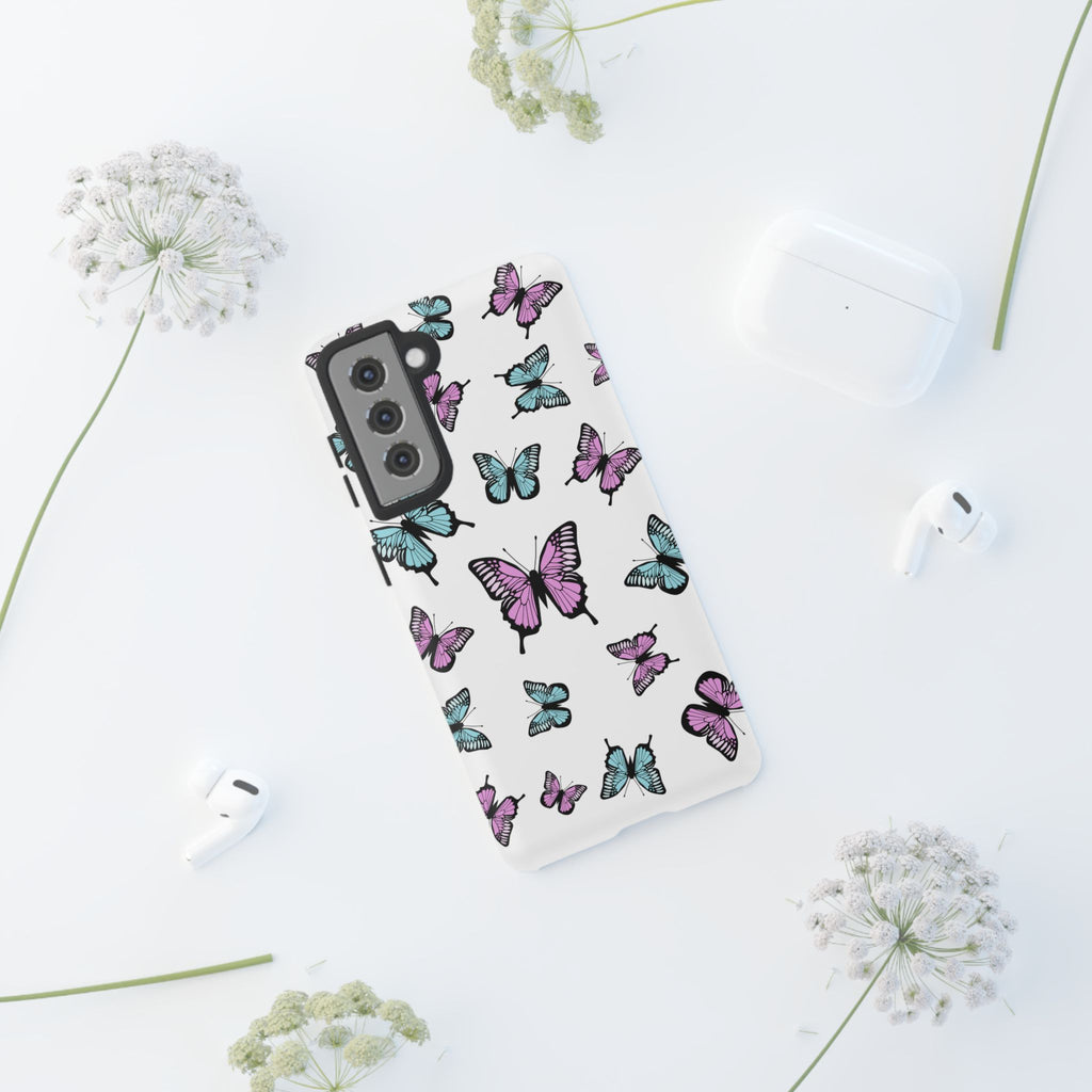 Butterfly Pattern White Background Phone Cases, Protective Cover, Strong Cases, Impact Resistant, Floral Design, Unique Gifts