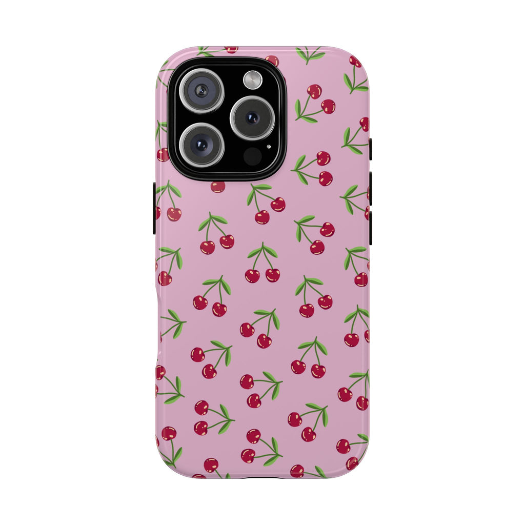 iPhone Cherry Pattern Phone Cases, Floral Tough Cover, Protective Smartphone Shell, Hard Case Gift for Her, Pretty Device Accessories