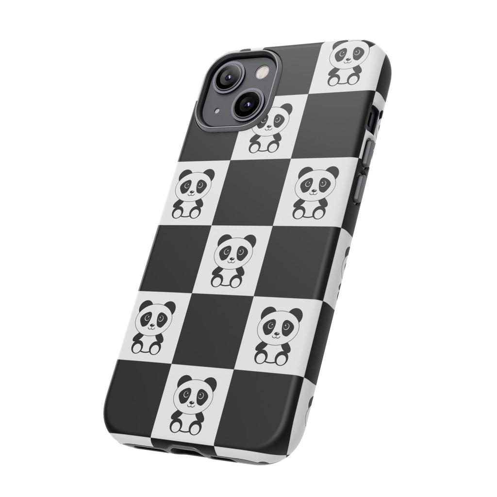 Panda Chessboard Tough Cases, Cute Panda Phone Covers, Chess Pattern iPhone Case, Board Games Phone Accessories, Animal Lover Tech