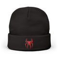 Embroidered Black Spider Knit Beanie — Halloween Spider Hat