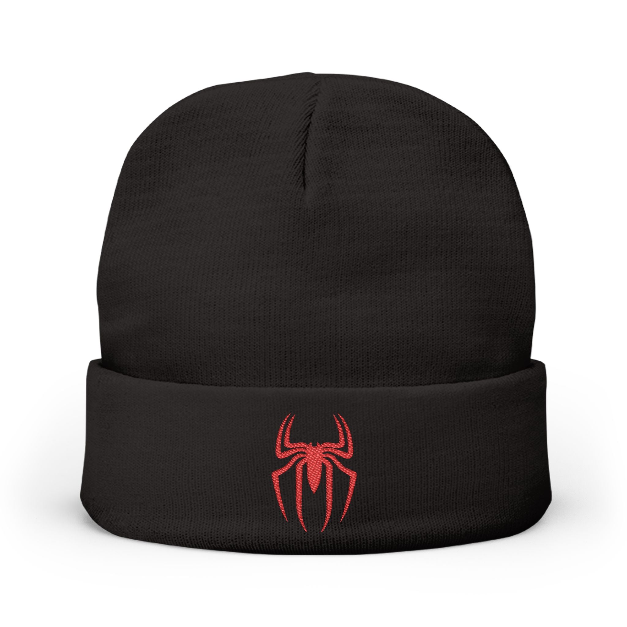 Embroidered Black Spider Knit Beanie — Halloween Spider Hat