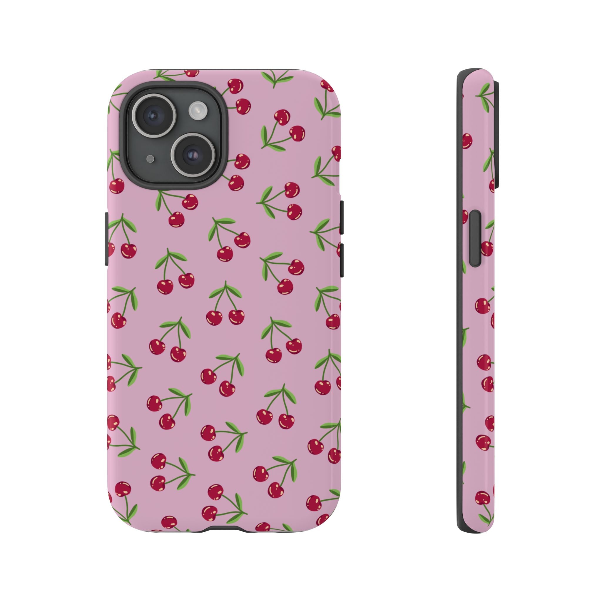 iPhone Cherry Pattern Phone Cases, Floral Tough Cover, Protective Smartphone Shell, Hard Case Gift for Her, Pretty Device Accessories