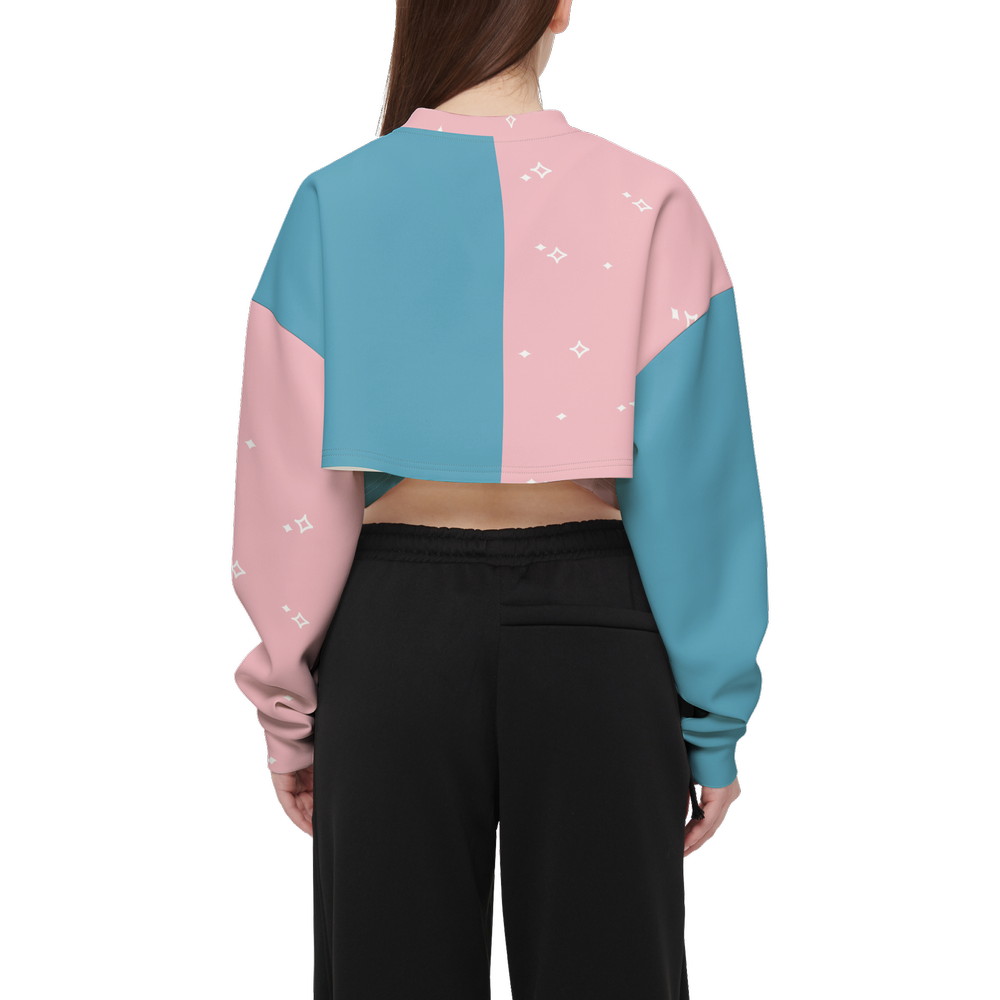 Kawaii Unicorn Pink and Purple Women's Cropped Crewneck Sweatshirt-Techno Scuba Knit