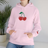 Cherry Heart Embroidered Hoodie — Heart Cherry Graphic Hooded Sweatshirt