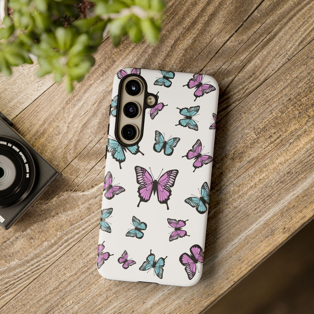 Butterfly Pattern White Background Phone Cases, Protective Cover, Strong Cases, Impact Resistant, Floral Design, Unique Gifts