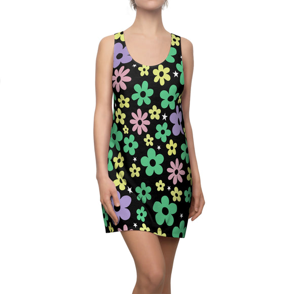 Groovy Bloom Dress Women's Cut & Sew Racerback Dress Floral Print Boho Chic Summer Festival