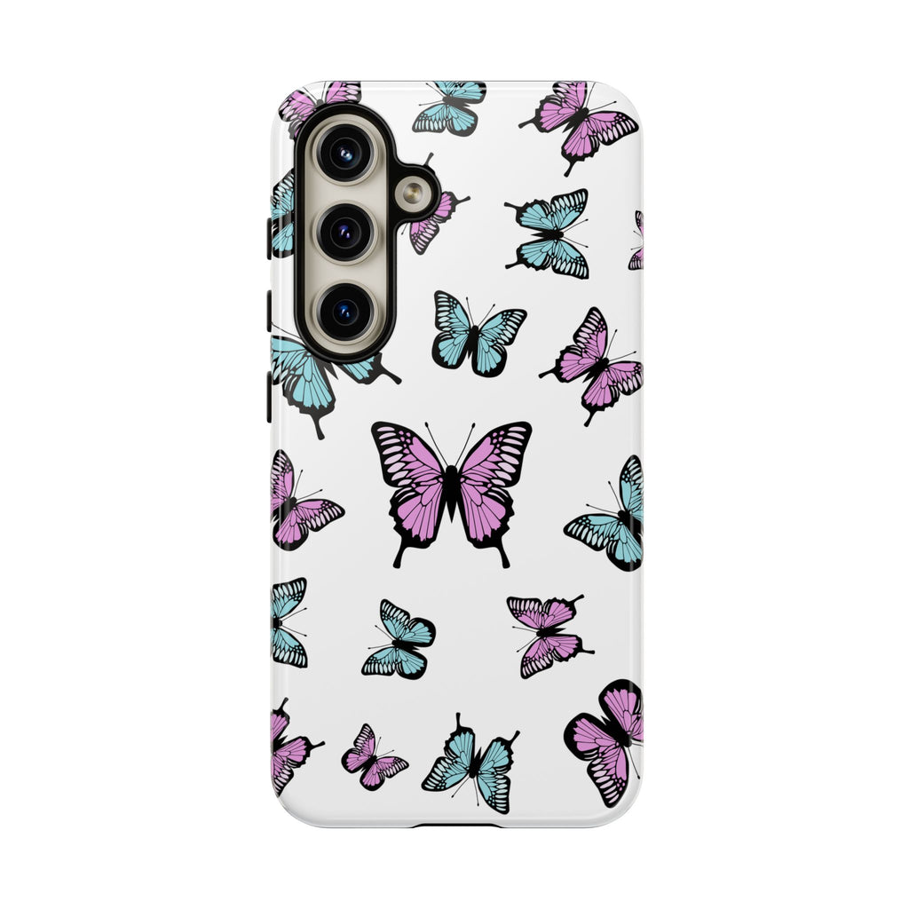 Butterfly Pattern White Background Phone Cases, Protective Cover, Strong Cases, Impact Resistant, Floral Design, Unique Gifts