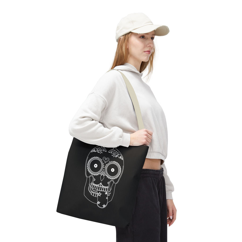 Gothic Skull Tote Bag, Halloween Bag, Spooky Shoulder Bag, Skull and Spider Grocery Tote, Gothic Handbag, Creepy Skull Purse