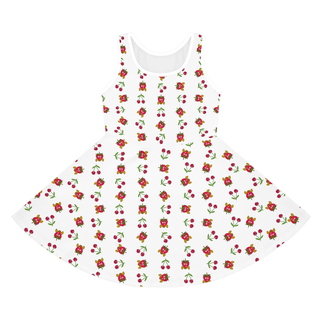 Strawberries Cherries Sundress, Girls Dress, Summer Fruit Print, Sleeveless Kids Outfit, Red Berry Toddler Clothing, Birthday Gift