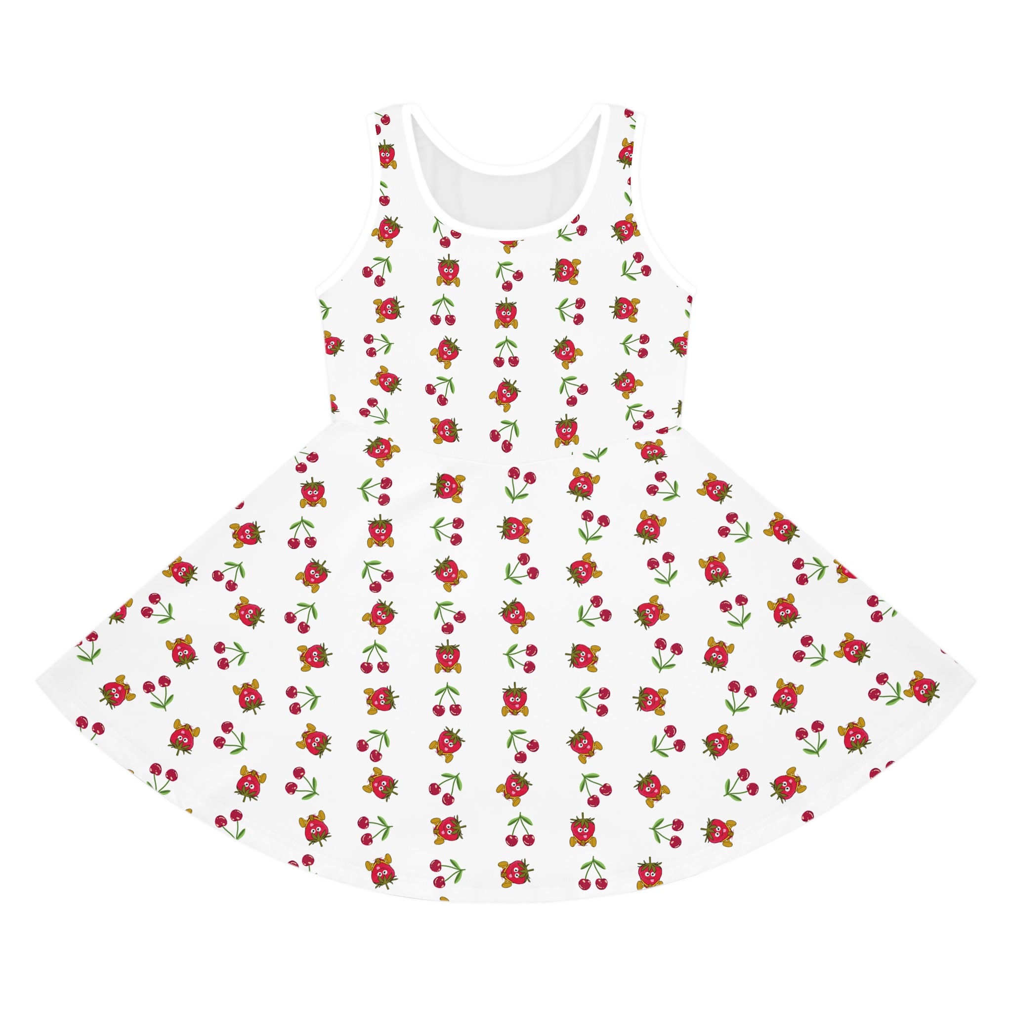 Strawberries Cherries Sundress, Girls Dress, Summer Fruit Print, Sleeveless Kids Outfit, Red Berry Toddler Clothing, Birthday Gift