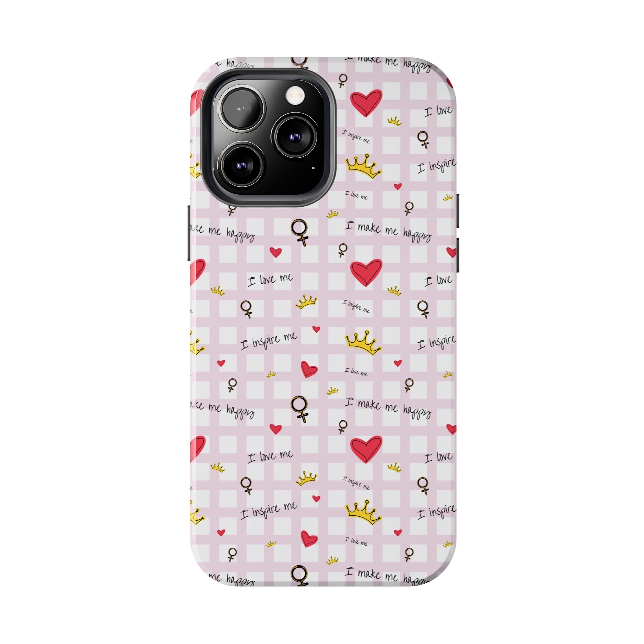 Cozy Hearts & Crowns Phone Case, Heart Design Protective Phone Cover, Crown Pattern Tough Case, Girly Phone Accessories, Valentine's Day