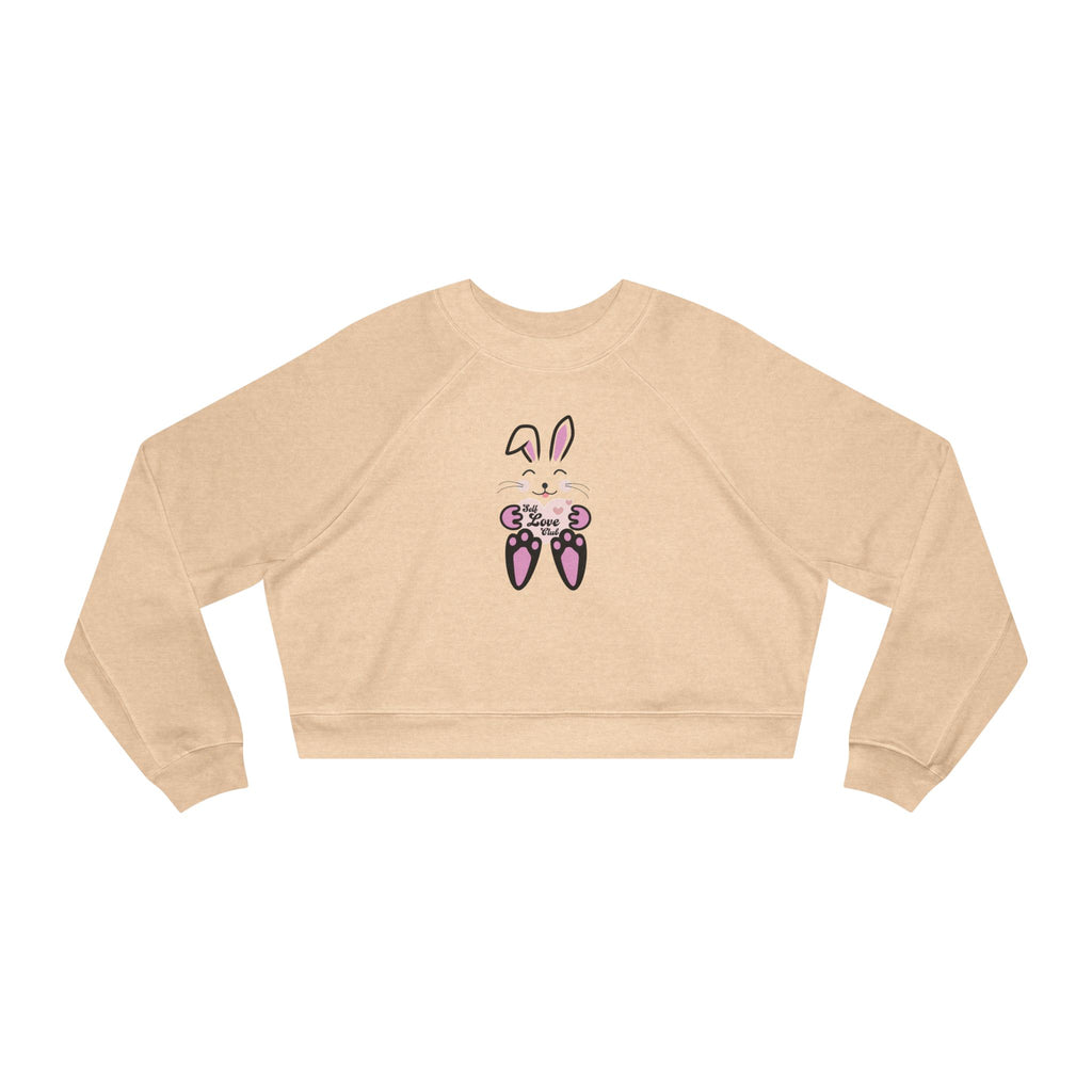 Kawaii Rabbit Face Fleece Pullover, Self Love Club Top, Cute Cropped Sweatshirt, Women's Fashion Jumper, Trendy Hoodie for Her
