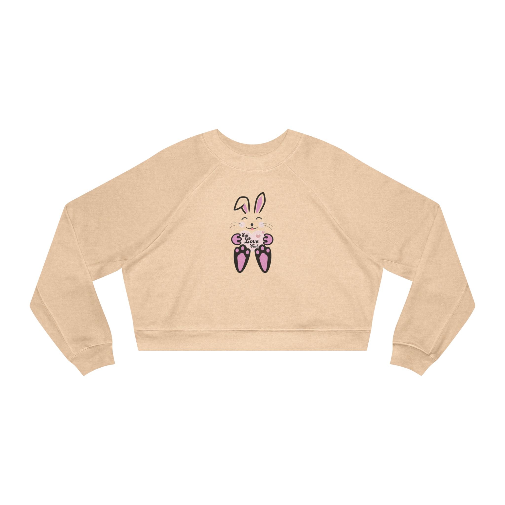 Kawaii Rabbit Face Fleece Pullover, Self Love Club Top, Cute Cropped Sweatshirt, Women's Fashion Jumper, Trendy Hoodie for Her