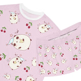 Kawaii Sleeping Bears with Cherries Pink Women's Short Pajama Set