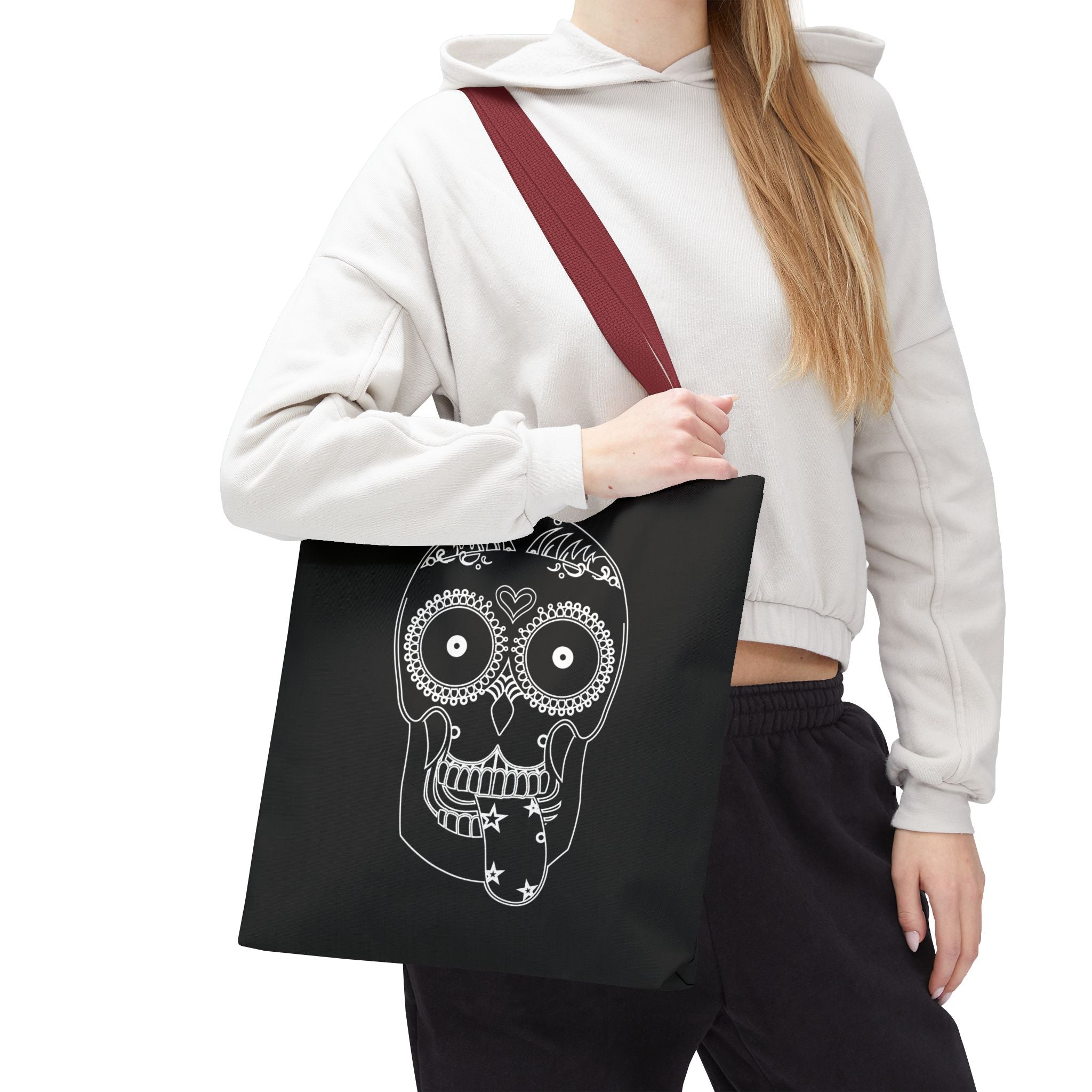 Gothic Skull Tote Bag, Halloween Bag, Spooky Shoulder Bag, Skull and Spider Grocery Tote, Gothic Handbag, Creepy Skull Purse