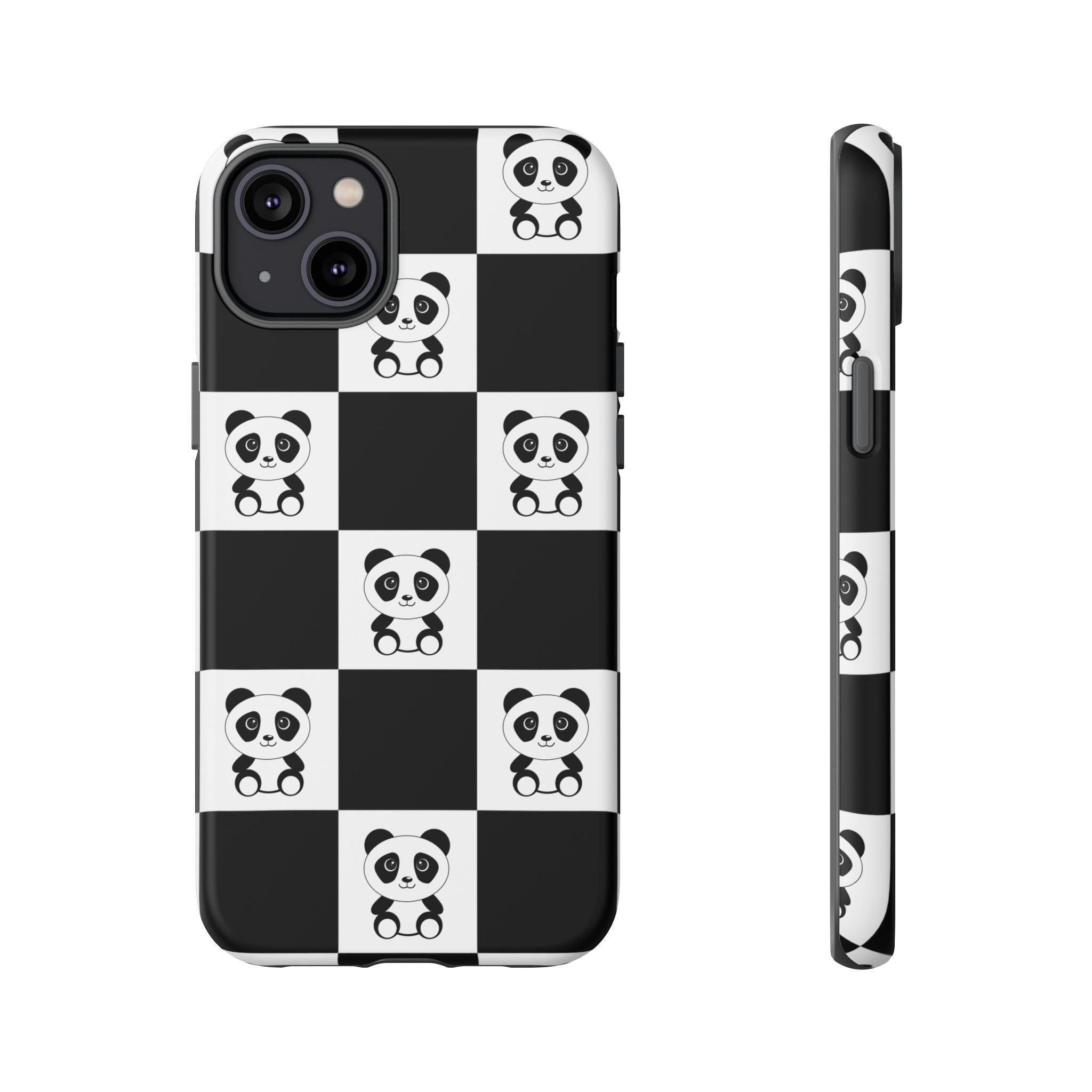 Panda Chessboard Tough Cases, Cute Panda Phone Covers, Chess Pattern iPhone Case, Board Games Phone Accessories, Animal Lover Tech