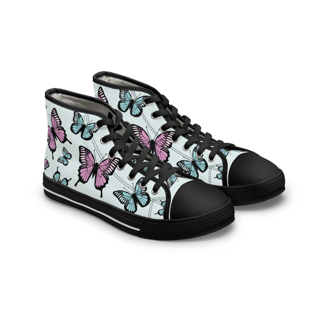 Butterfly High Top Sneakers, Light Blue Women's Shoes, Unique Sneaker Gift, Trendy Tennis Shoes, Custom Sneaker Design, Stylish Fashion