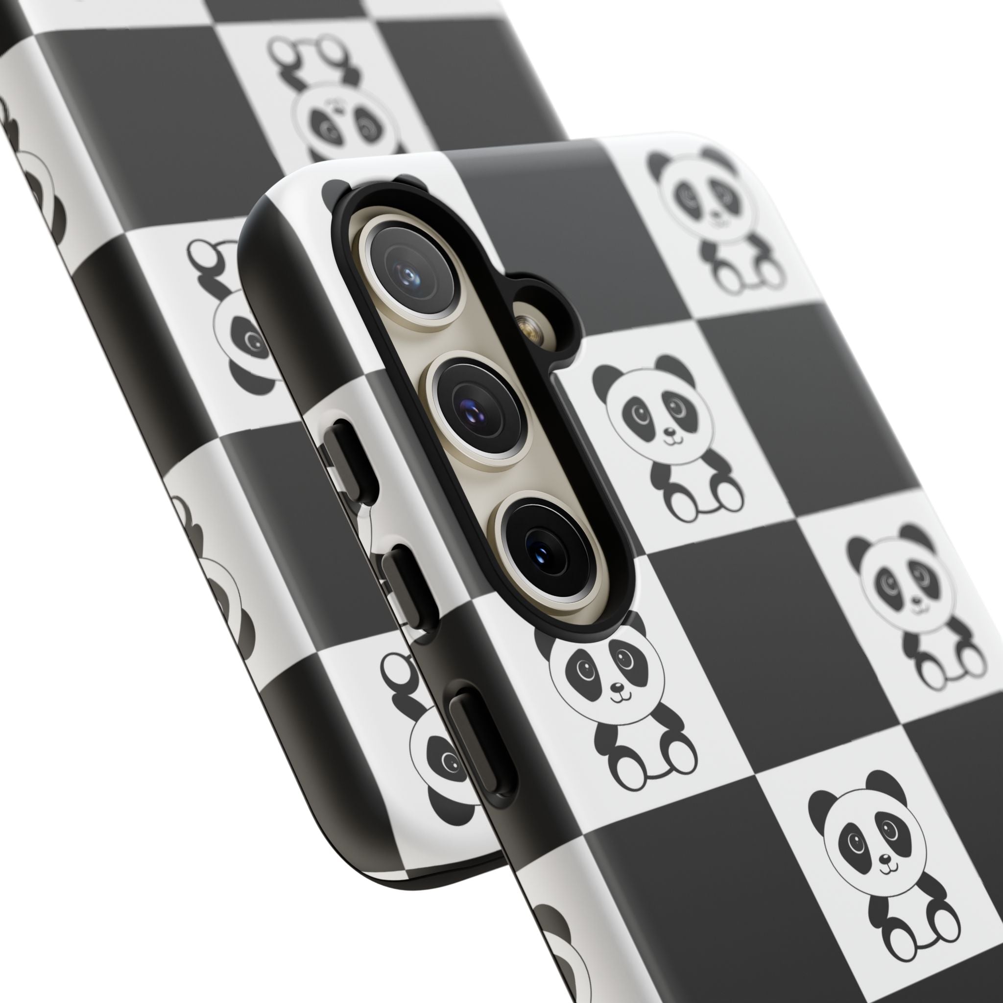 Panda Chessboard Tough Cases, Cute Panda Phone Covers, Chess Pattern iPhone Case, Board Games Phone Accessories, Animal Lover Tech